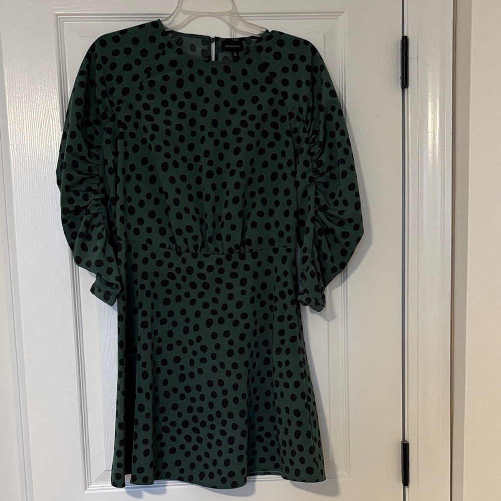 Who What Wear Forest Green Dress with Black Dots